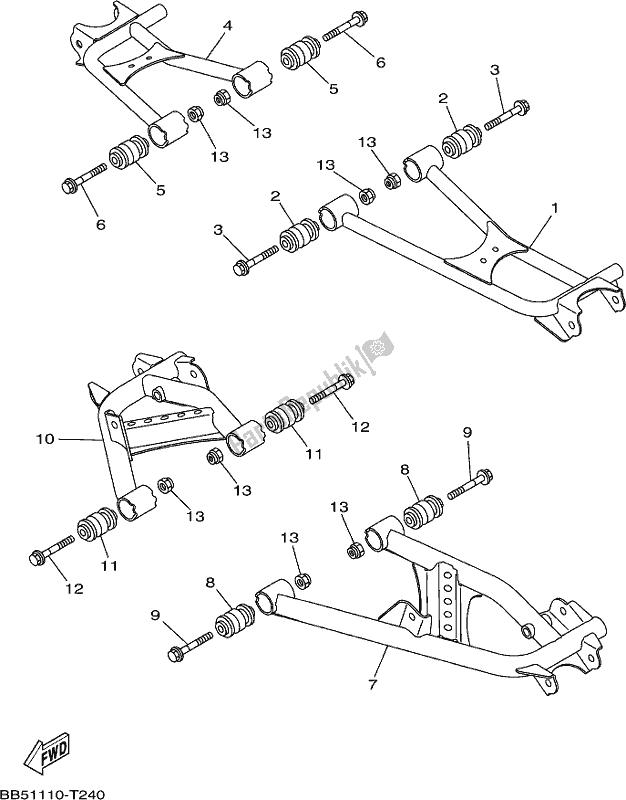 All parts for the Rear Arm of the Yamaha YFM 450 Fwbd 2018