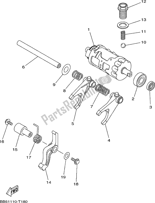 All parts for the Shift Cam & Fork of the Yamaha YFM 450 Fwbd 2018