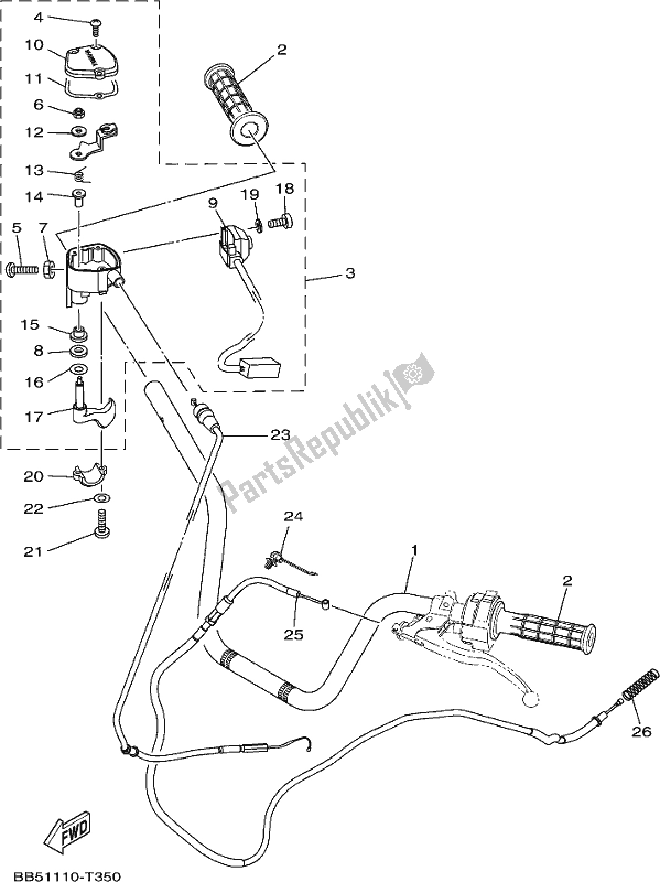 All parts for the Steering Handle & Cable of the Yamaha YFM 450 Fwbd 2018