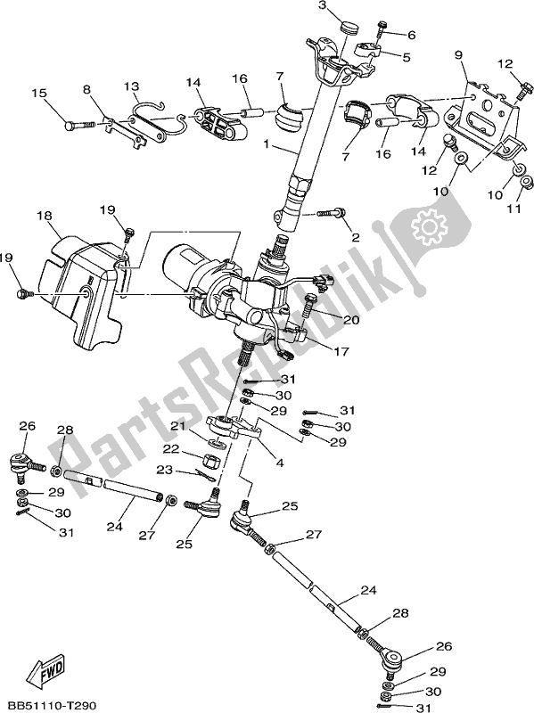 All parts for the Steering of the Yamaha YFM 450 Fwbd 2018