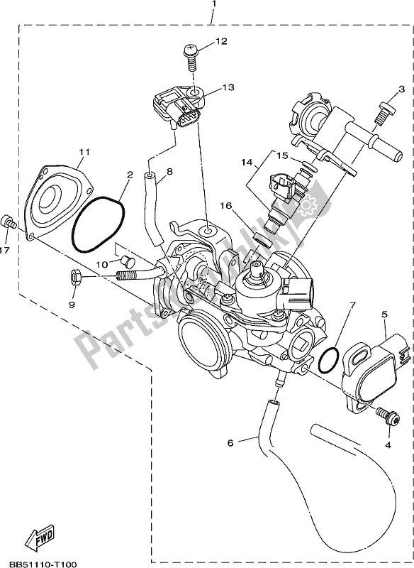 All parts for the Throttle Body Assy 1 of the Yamaha YFM 450 Fwbd 2018