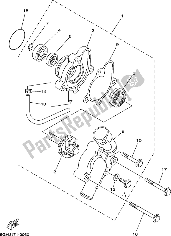 All parts for the Water Pump of the Yamaha YFM 450 Fwbd 2018