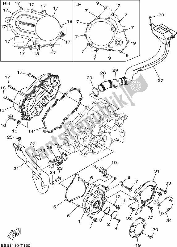 All parts for the Crankcase Cover 1 of the Yamaha YFM 450 Fwbd 2019