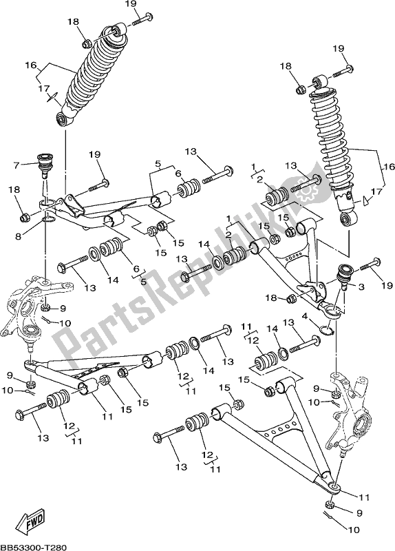 All parts for the Front Suspension & Wheel of the Yamaha YFM 450 Fwbd 2019