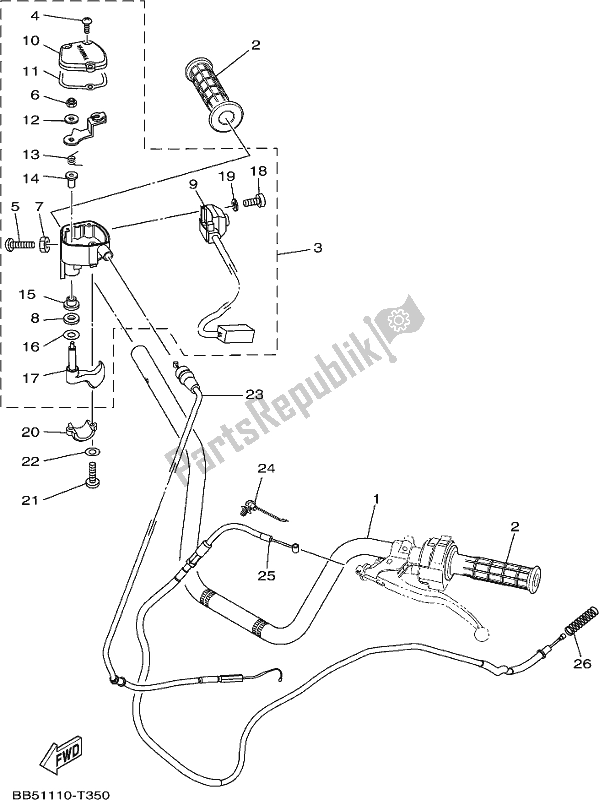 All parts for the Steering Handle & Cable of the Yamaha YFM 450 Fwbd 2019