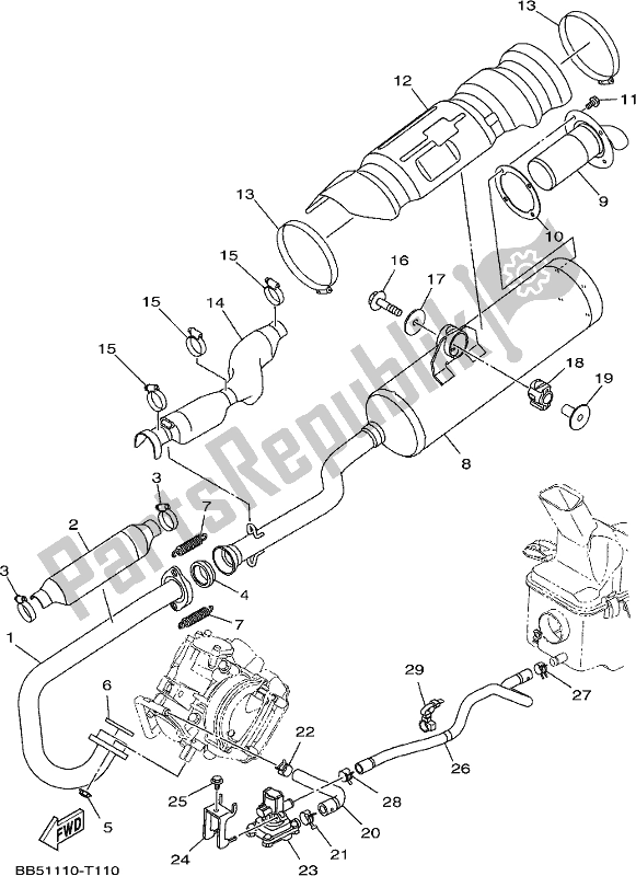 All parts for the Exhaust of the Yamaha YFM 450 Fwbd Kodiak 2018