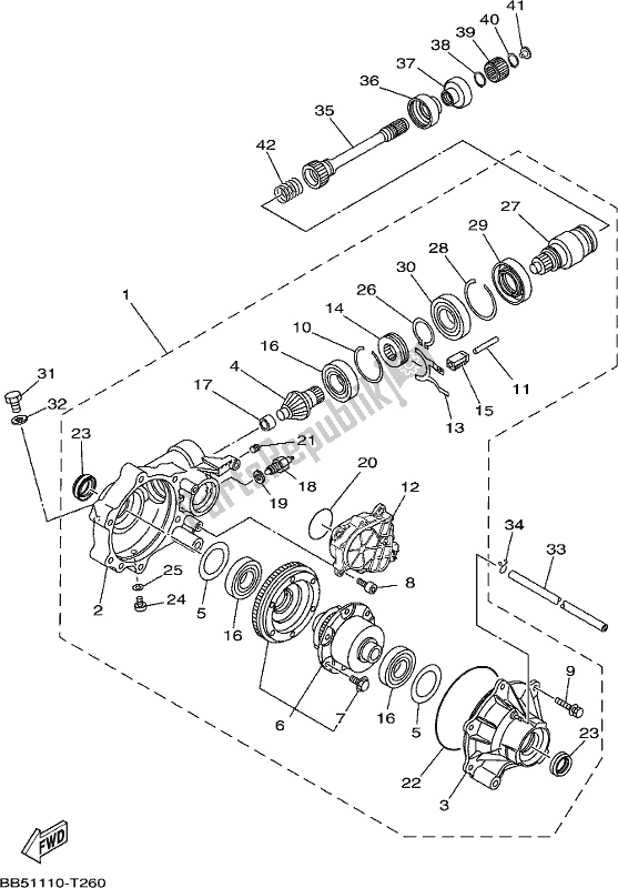 All parts for the Front Differential of the Yamaha YFM 450 Fwbd Kodiak 2018