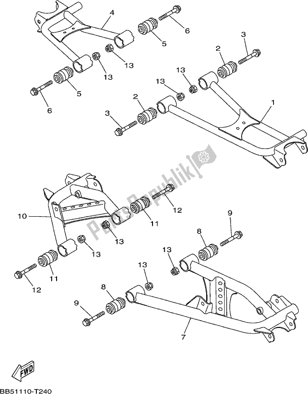 All parts for the Rear Arm of the Yamaha YFM 450 Fwbd Kodiak 2018