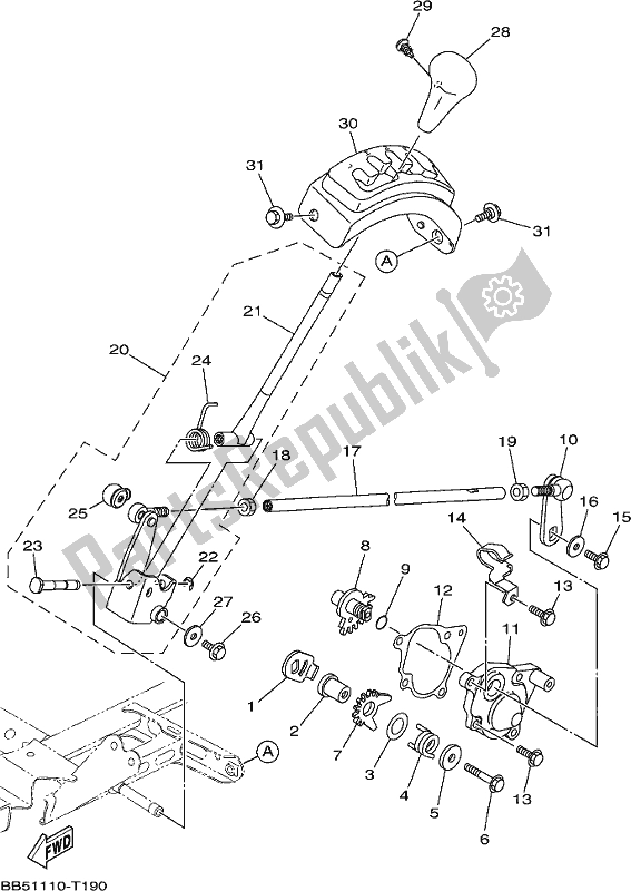 All parts for the Shift Shaft of the Yamaha YFM 450 Fwbd Kodiak 2018