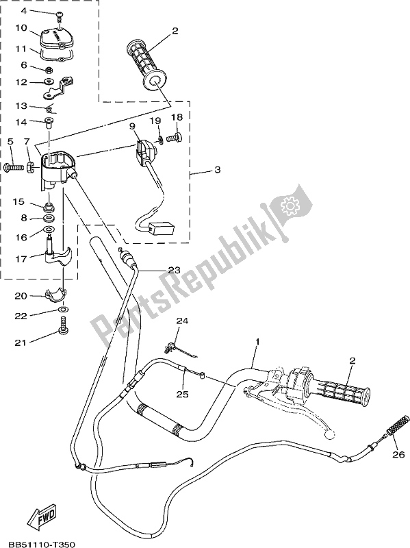 All parts for the Steering Handle & Cable of the Yamaha YFM 450 Fwbd Kodiak 2018