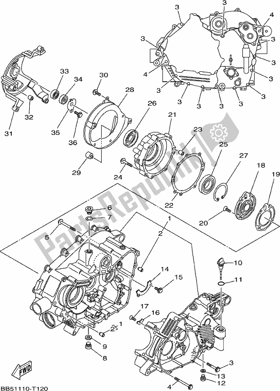 All parts for the Crankcase of the Yamaha YFM 450 KPS 2021