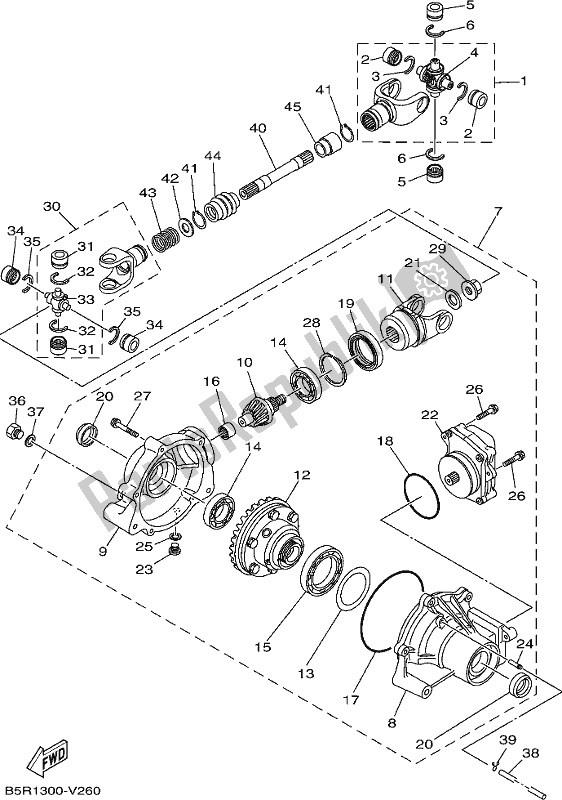 All parts for the Front Differential of the Yamaha YFM 450 KPS 2021