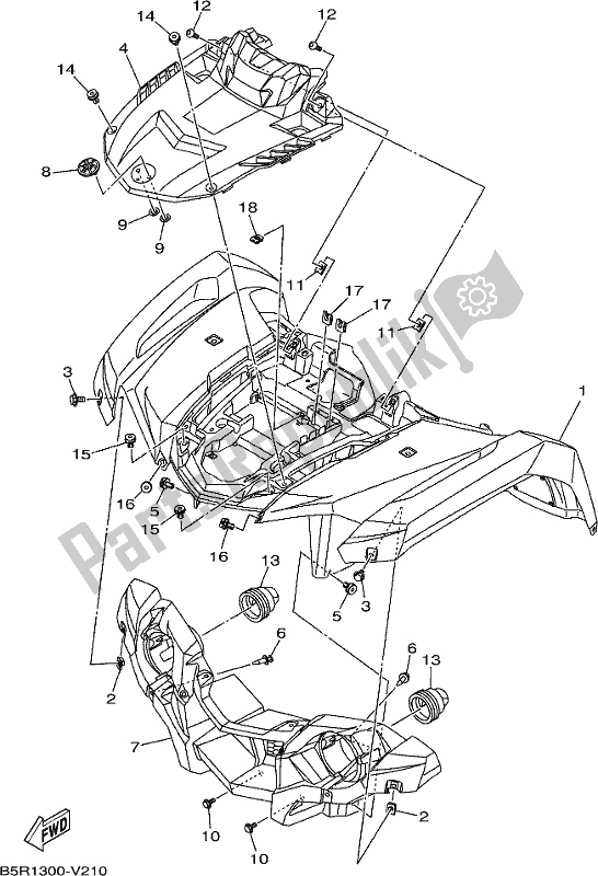 All parts for the Front Fender of the Yamaha YFM 450 KPS 2021