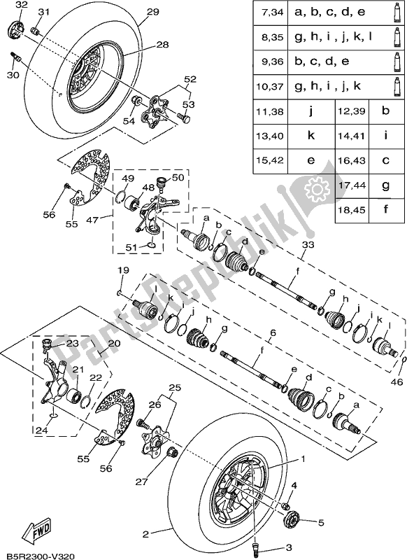 All parts for the Front Wheel of the Yamaha YFM 450 KPS 2021