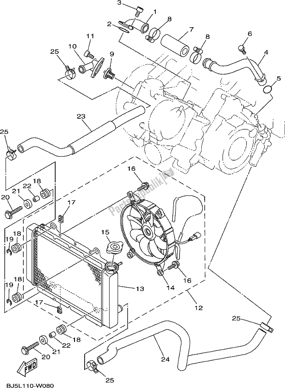 All parts for the Radiator & Hose of the Yamaha YFM 450 KPS 2021