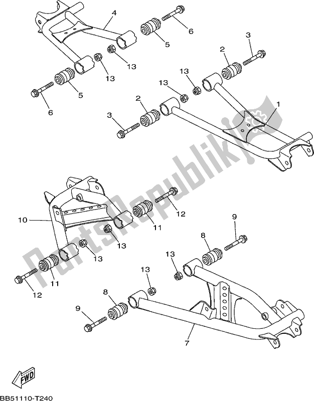 All parts for the Rear Arm of the Yamaha YFM 450 KPS 2021