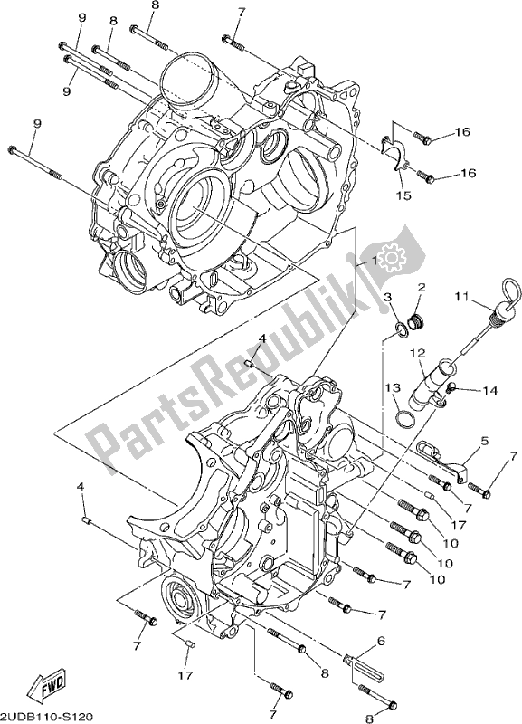 All parts for the Crankcase of the Yamaha YFM 700 FAP 2017