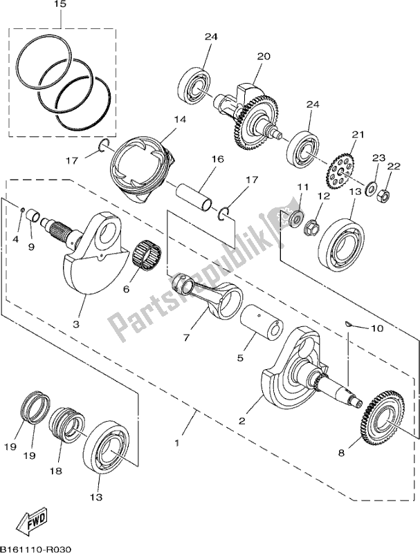 All parts for the Crankshaft & Piston of the Yamaha YFM 700 FAP 2017