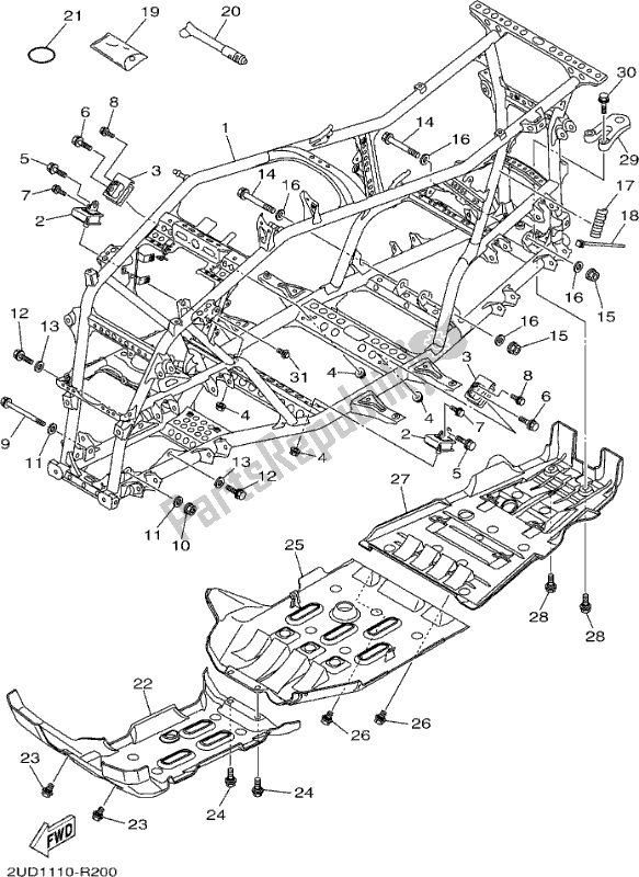 All parts for the Frame of the Yamaha YFM 700 FAP 2017