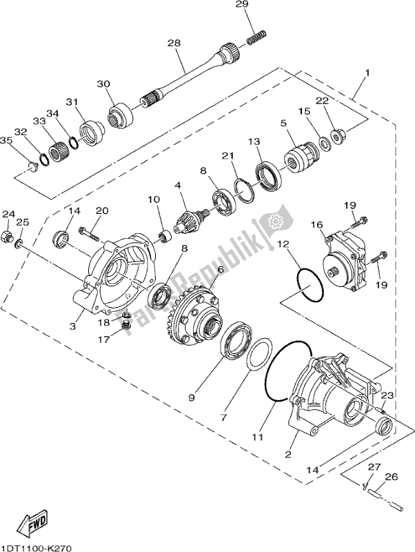 All parts for the Front Differential of the Yamaha YFM 700 FAP 2017