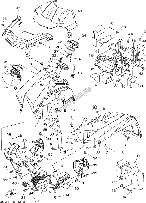 All parts for the Front Fender of the Yamaha YFM 700 FAP 2017