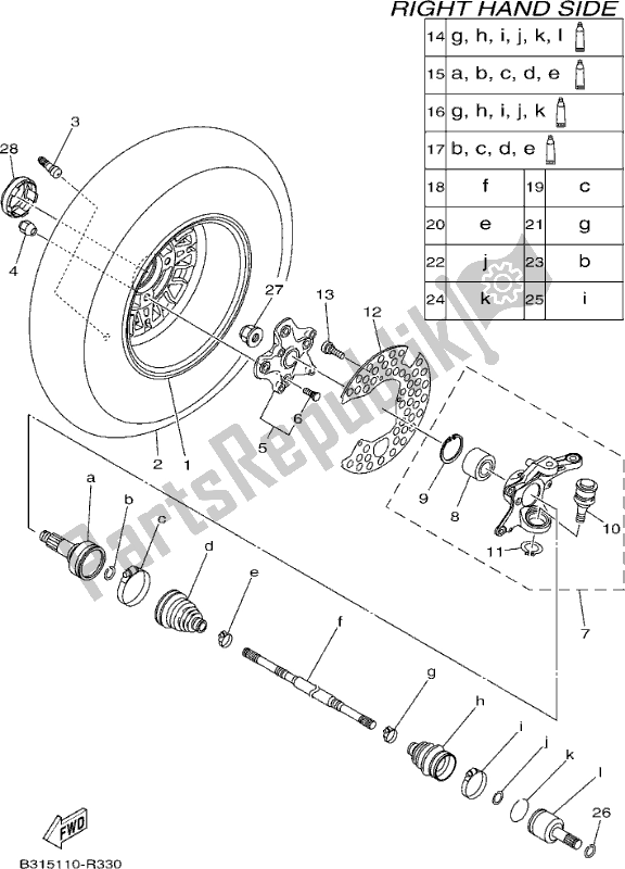 All parts for the Front Wheel 2 of the Yamaha YFM 700 FAP 2017