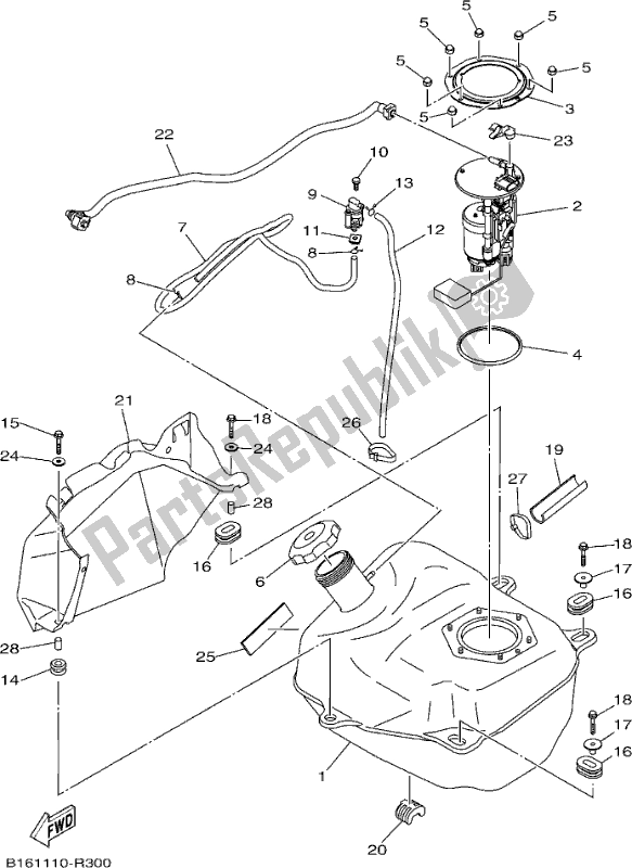 All parts for the Fuel Tank of the Yamaha YFM 700 FAP 2017