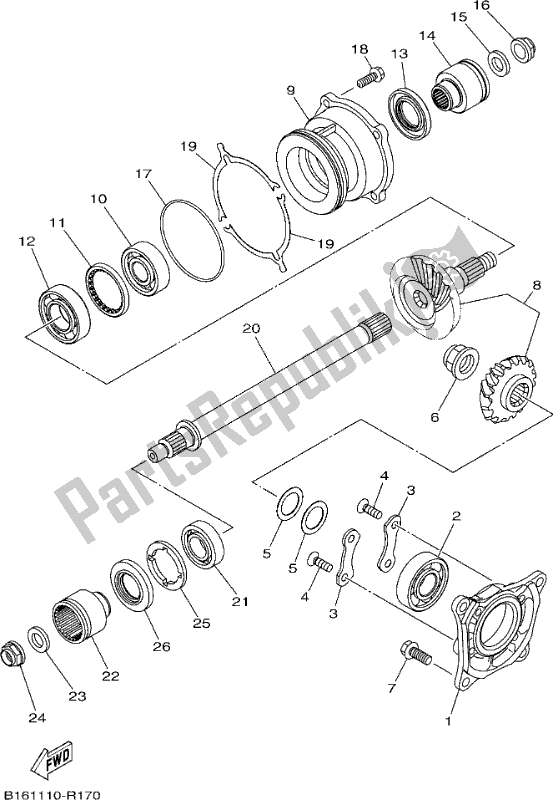 All parts for the Middle Drive Gear of the Yamaha YFM 700 FAP 2017