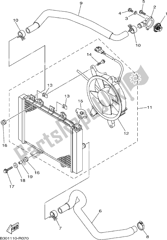 All parts for the Radiator & Hose of the Yamaha YFM 700 FAP 2017