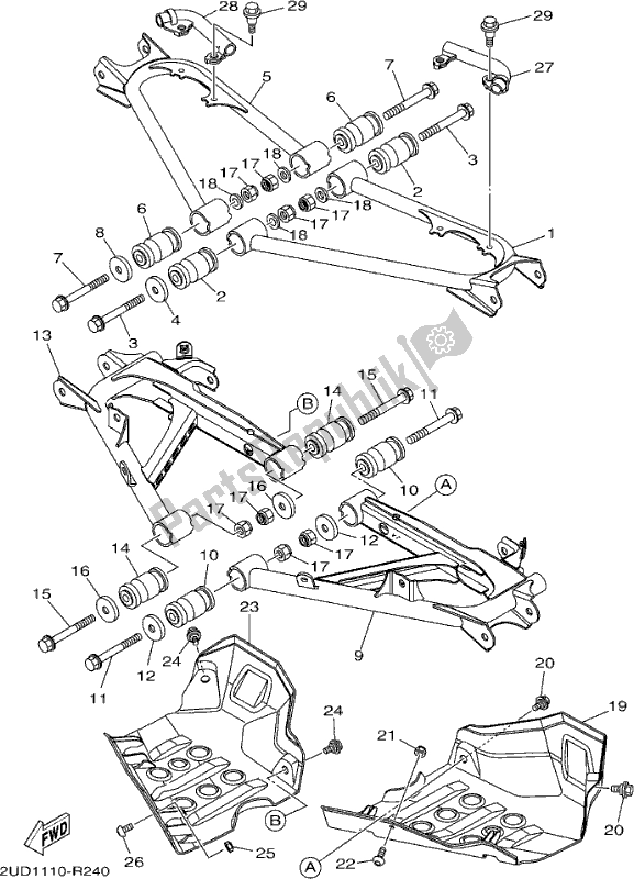 All parts for the Rear Arm of the Yamaha YFM 700 FAP 2017