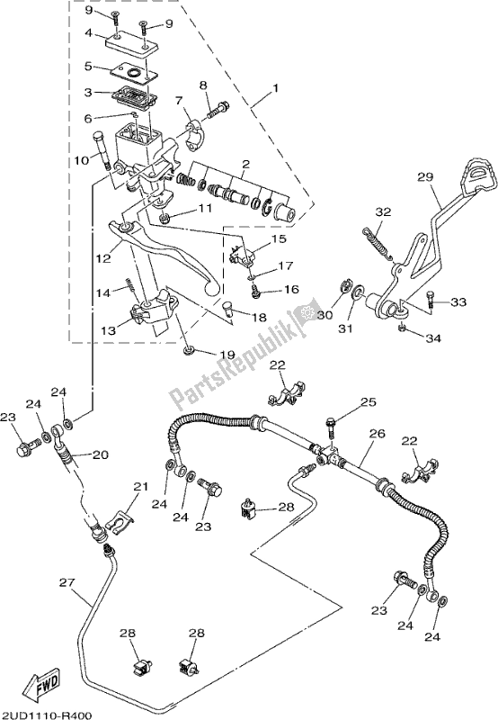 All parts for the Rear Master Cylinder of the Yamaha YFM 700 FAP 2017