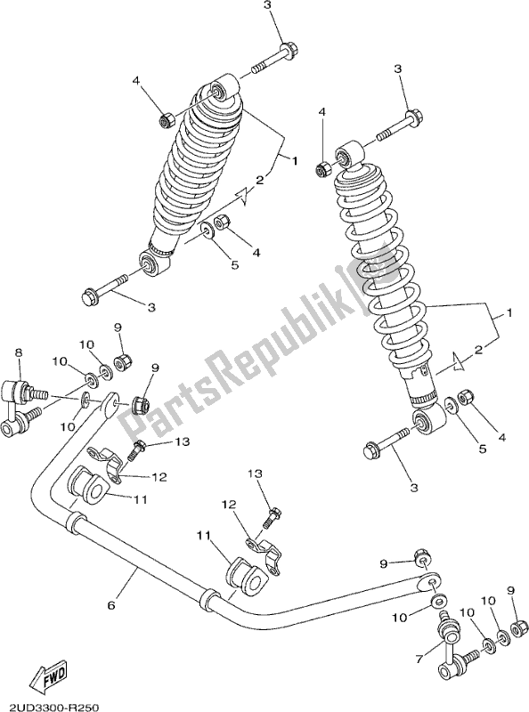 All parts for the Rear Suspension of the Yamaha YFM 700 FAP 2017