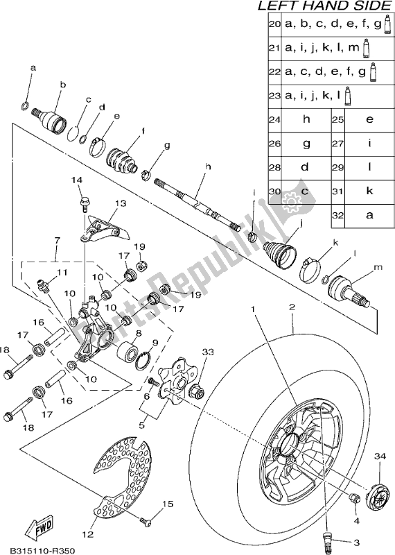 All parts for the Rear Wheel of the Yamaha YFM 700 FAP 2017