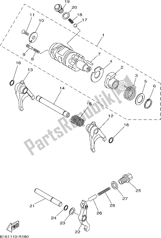 All parts for the Shift Cam & Fork of the Yamaha YFM 700 FAP 2017