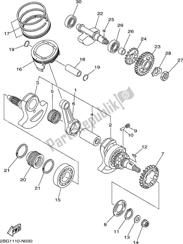 All parts for the Crankshaft & Piston of the Yamaha YFM 700 FAP 2019