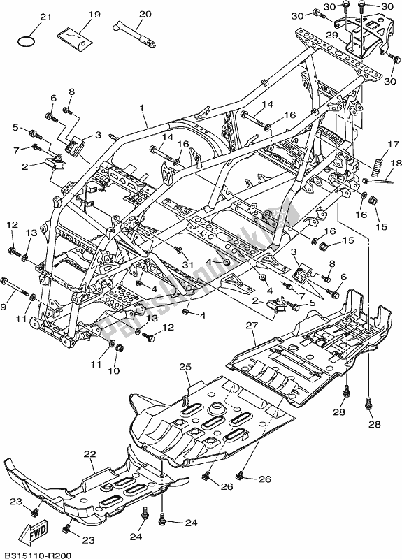 All parts for the Frame of the Yamaha YFM 700 FAP 2019