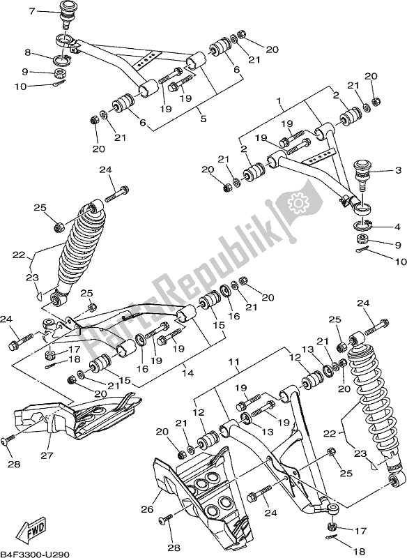 All parts for the Front Suspension & Wheel of the Yamaha YFM 700 FAP 2019