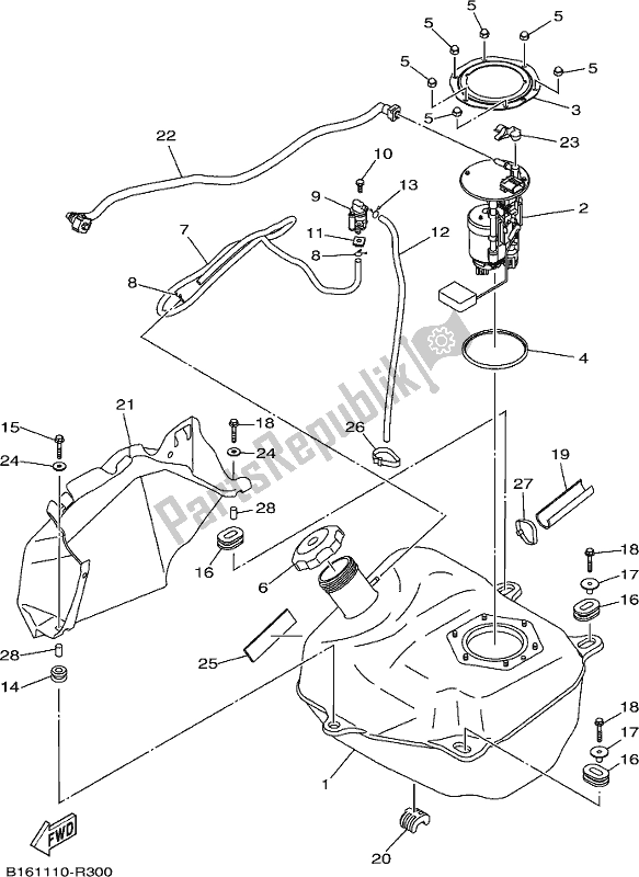 All parts for the Fuel Tank of the Yamaha YFM 700 FAP 2019