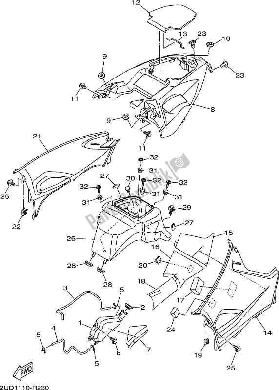 All parts for the Side Cover of the Yamaha YFM 700 FAP 2019