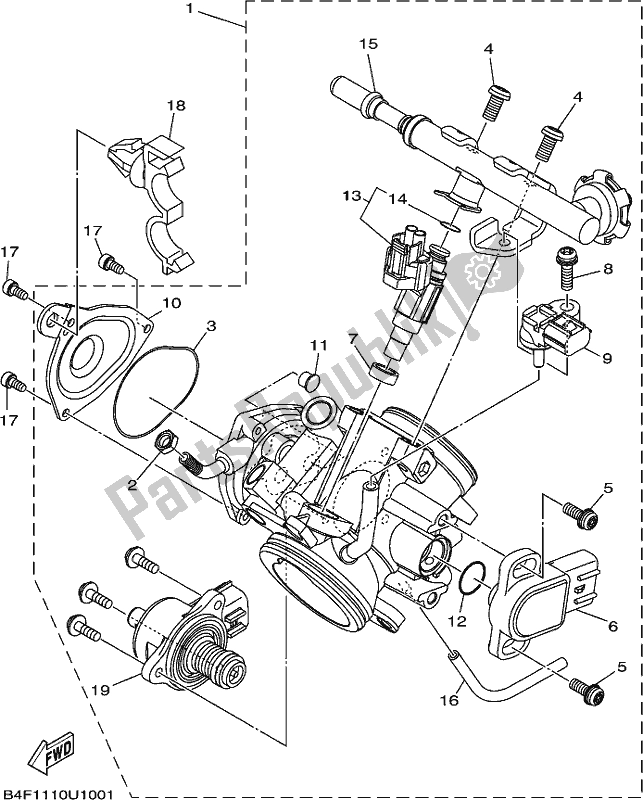 All parts for the Throttle Body Assy 1 of the Yamaha YFM 700 FAP 2019