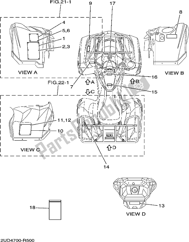 Todas las partes para Emblema Y Etiqueta 1 de Yamaha YFM 700 FAP Grizzly PS Auto 4 WD 2017