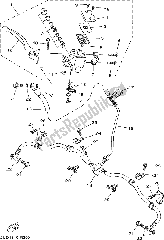 All parts for the Front Master Cylinder of the Yamaha YFM 700 FAP Grizzly PS Auto 4 WD 2017