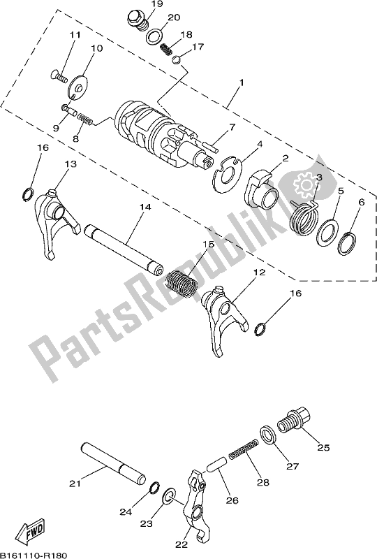 All parts for the Shift Cam & Fork of the Yamaha YFM 700 FAP Grizzly PS Auto 4 WD 2017