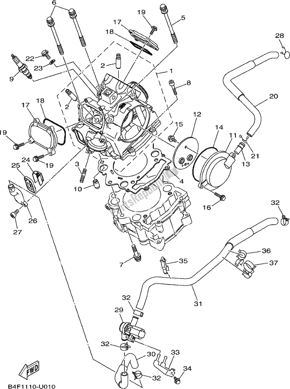 All parts for the Cylinder Head of the Yamaha YFM 700 Fapc 2019