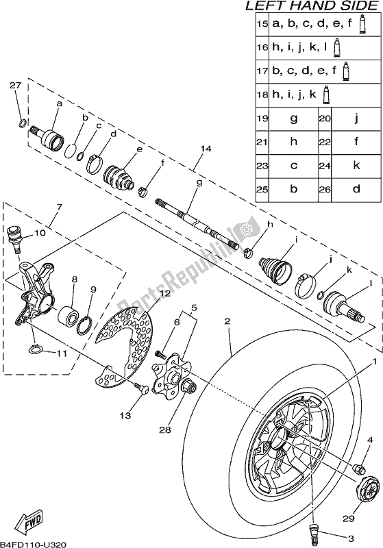 All parts for the Front Wheel of the Yamaha YFM 700 Fapc 2019