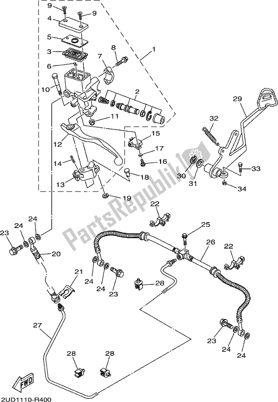 Tutte le parti per il Pompa Freno Posteriore del Yamaha YFM 700 Fapc 2019