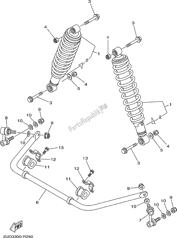 All parts for the Rear Suspension of the Yamaha YFM 700 Fapc 2019
