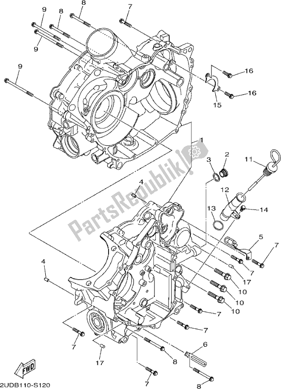 All parts for the Crankcase of the Yamaha YFM 700 Fapch Camo 2017