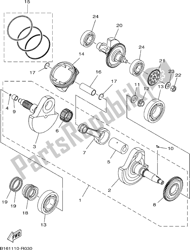 All parts for the Crankshaft & Piston of the Yamaha YFM 700 Fapch Camo 2017