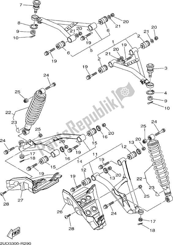 All parts for the Front Suspension & Wheel of the Yamaha YFM 700 Fapch Camo 2017